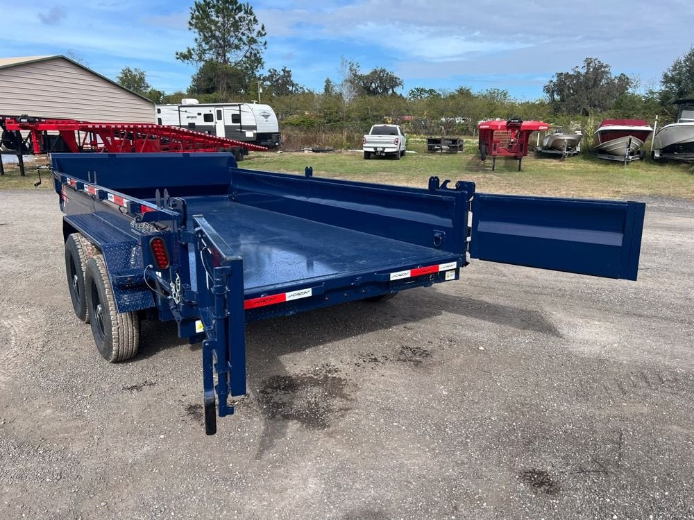14' EZ7 Dump Trailer 19" Sides 7K Axles 14K GVWR 3-way Door Slide In Ramps - Dump Trailers - Stryker Dealership Group