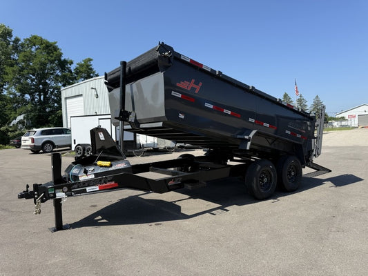 14' LZ7 Dump Trailer 42" Walls - Telescopic Lift - 14K GWVR - Hydraulic Jacks - 3 Way Door - Ramps - Dump Trailers - Stryker Dealership Group