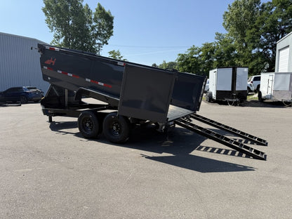 14' LZ7 Dump Trailer 42" Walls - Telescopic Lift - 14K GWVR - Hydraulic Jacks - 3 Way Door - Ramps - Dump Trailers - Stryker Dealership Group