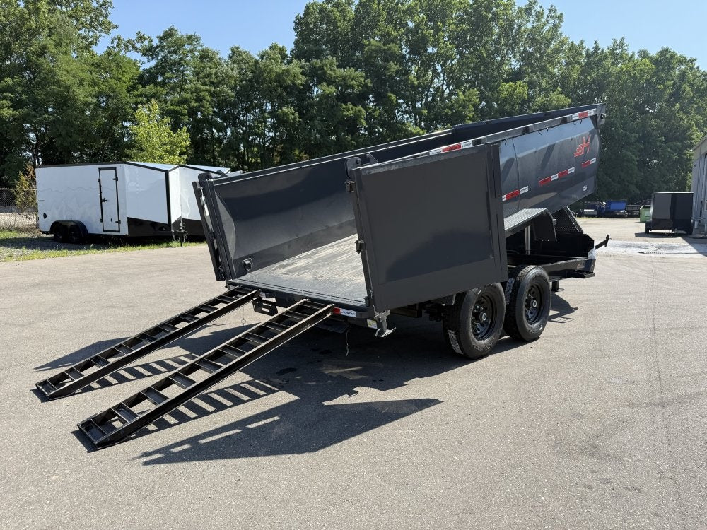 14' LZ7 Dump Trailer 42" Walls - Telescopic Lift - 14K GWVR - Hydraulic Jacks - 3 Way Door - Ramps - Dump Trailers - Stryker Dealership Group