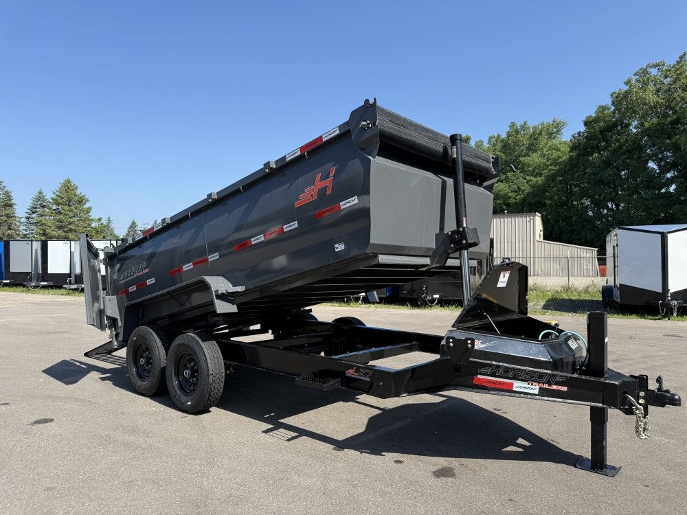 14' LZ7 Dump Trailer 42" Walls - Telescopic Lift - 14K GWVR - Hydraulic Jacks - 3 Way Door - Ramps - Dump Trailers - Stryker Dealership Group